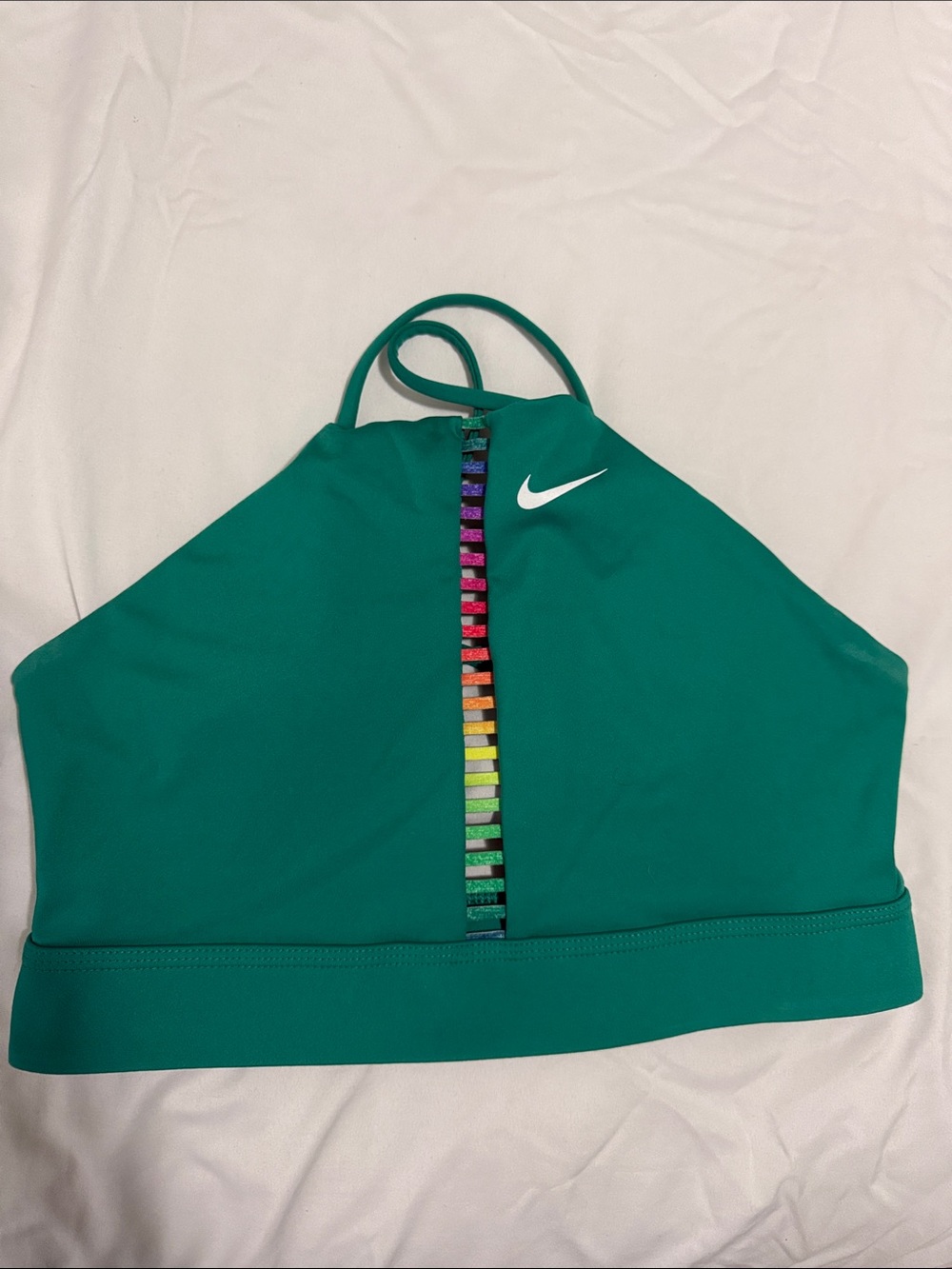 Nike Teal High-Neck Sports Bralette with Rainbow Center Trim